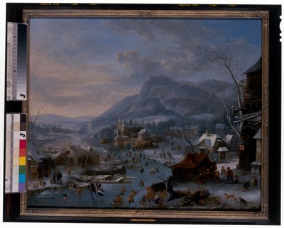 Invierno: Un paisaje invernal helado con campesinos de Robert Griffier