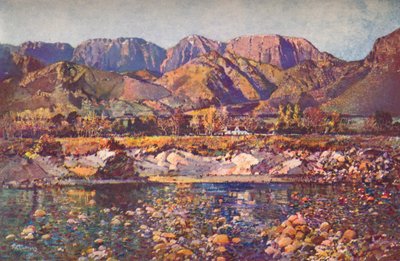 Montañas Wemmers Hoek desde el río Berg, Provincia Occidental del Cabo, siglo XX de Robert Gwelo Goodman