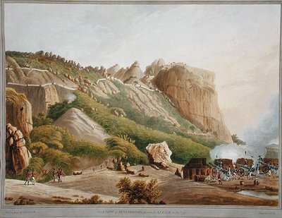 Vista norte de Sewandroog mostrando el ataque en diciembre de 1791, ilustración de 