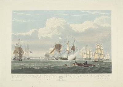 Salida de doce barcos mercantes holandeses del puerto de Portsmouth, 1833 (lámina 3) Este conjunto de tres placas que representan la salida del puerto de Portsmouth el 2.d de junio de 1833 de 12 Nederlandsche Koopvaardy Ships from Embargo descargados de Robert Havell (II)