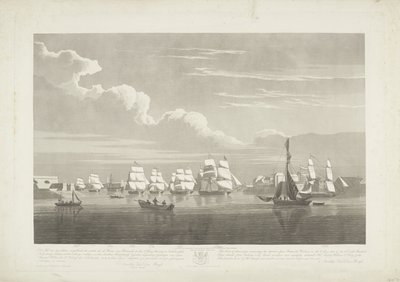 Salida de doce barcos mercantes holandeses del puerto de Portsmouth, 1833 (lámina 1) Este conjunto de tres placas que representan la salida del puerto de Portsmouth el 2.d de junio de 1833 de 12 Nederlandsche Koopvaardy Ships from Embargo descargados de Robert Havell (II)