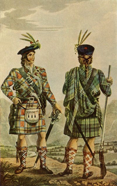 Jefes de las Tierras Altas en los Tartanes Stewart y Gordon de Robert Havell