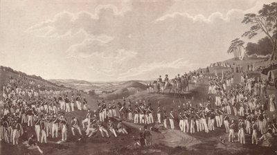La Hon. Compañía de Artillería reunida para la práctica de pelota en Childs Hill, c1820-1870, 1909 de Robert Havell