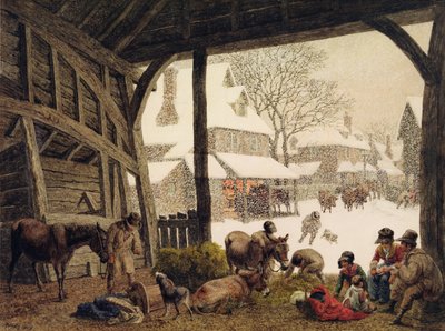 Escena de nieve en un pueblo, 1819 de Robert Hills