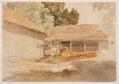 Estudio de un granero, c.1820-29 (grafito, acuarela) de Robert Hills