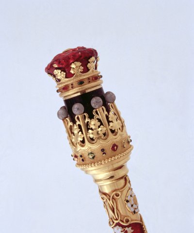 El bastón del Mariscal de Campo presentado al decimoquinto Duque de Norfolk en su primer matrimonio por el Colegio de Armas, 1877 (detalle) de Robert, II Garrard