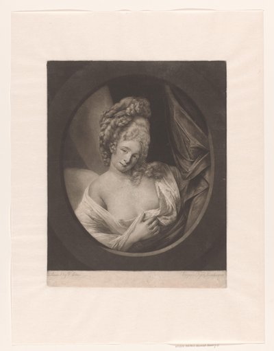 Retrato de una mujer con el escote parcialmente cubierto en un tocador, posiblemente Catherine Bampfylde de Robert John Dunkarton