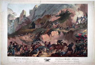 El ejército ruso cruzando el Puente del Diablo en 1799 de Robert Kerr Porter