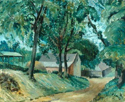 A Cotswold Farm, c.1934-35 (óleo sobre tabla) de Robert Kirkland Jamieson