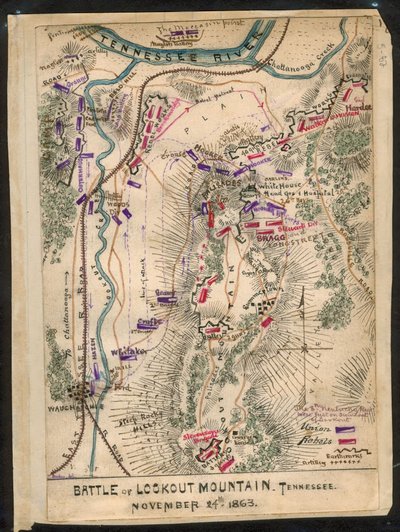 Batalla de Lookout Mountain, Tennessee 24 de noviembre de 1863. LOC gvhs01.vhs00173 de Robert Knox Sneden