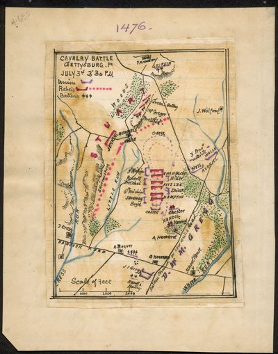 Batalla de caballería, Gettysburg, Pa. 3 de Julio 3-30 p.m. LOC gvhs01.vhs00150 de Robert Knox Sneden
