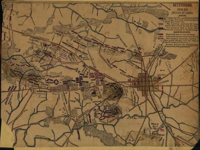 Gettysburg Tercer día. Posición de las tropas de Robert Knox Sneden