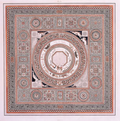 El gran pavimento: el mosaico de Orfeo" en la villa romana de Woodchester de Robert and Lysons Samuel (after) Smirke