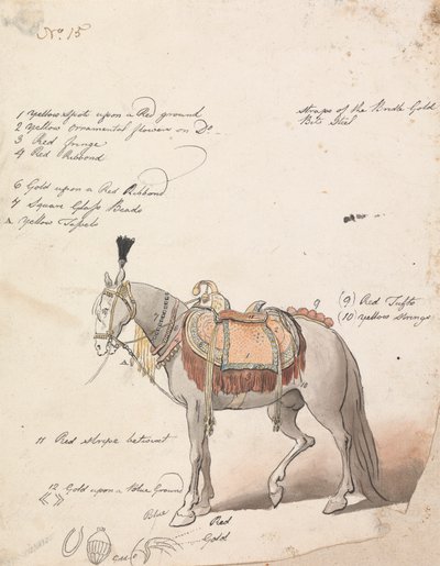 Boceto de un caballo ensillado de forma elaborada de Robert Mabon