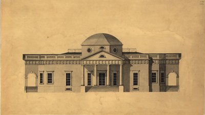 Monticello: 2ª versión elevación oeste, recto, 1803 de Robert Mills