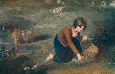Una niña recogiendo setas, 1800, 1917 de Robert Mitchell Meadows