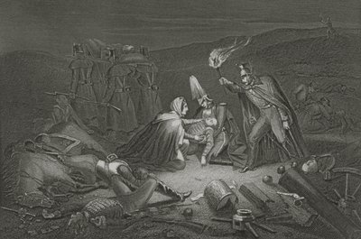 El campo de batalla de Alma, la noche después de la batalla, grabado por D.J. Pound de Robert Neal Hind