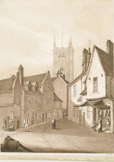 Wolverhampton - Iglesia de San Pedro: dibujo en sepia, 1838 de Robert Noyes