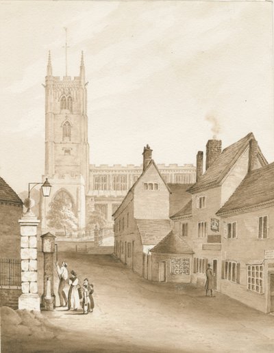 Wolverhampton - Iglesia de San Pedro: dibujo en sepia, 1838 de Robert Noyes