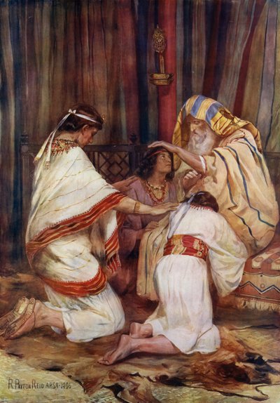 Jacob bendiciendo a sus nietos (litografía en color) de Robert Payton Reid