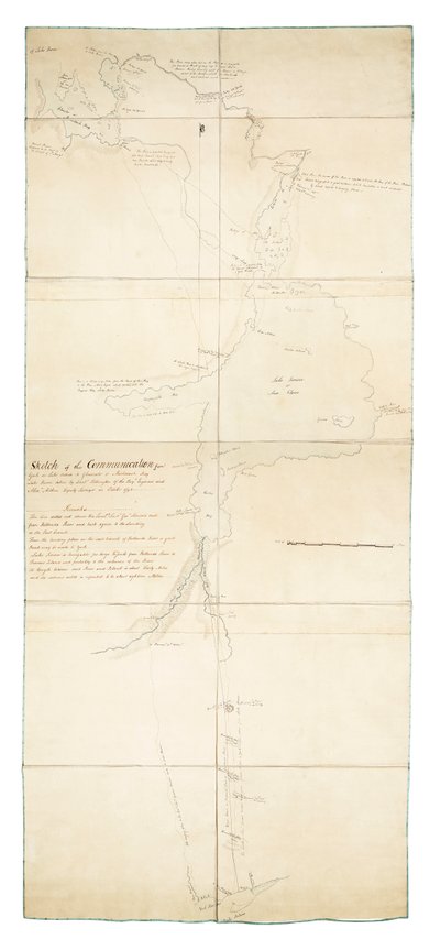 Croquis de la comunicación desde York, en el lago Ontario, hasta Glouscester [sic] o la bahía Machidash, en el lago Hurón, realizado por el teniente t Pilkington, de los Ingenieros Royales, y Alex.r Aitken, topógrafo adjunto, en octubre de 1793. de Robert Pilkington
