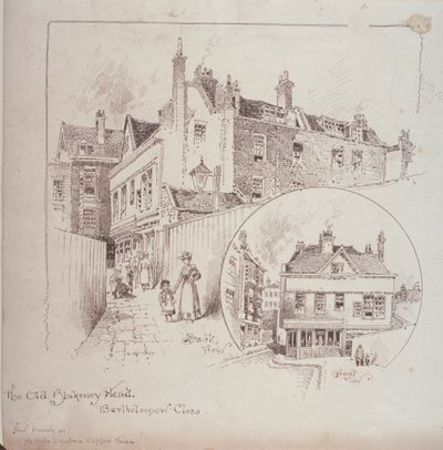 Vista trasera del Old Blakeney Head Inn, Bartholomew Close, Londres (c.1900) de Robert Randoll