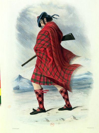Escocés con traje de las Tierras Altas, grabado por W. Kinnebrock de Robert Ronald McIan