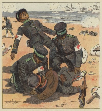Camilleros japoneses recogiendo a los heridos de Robert Salles