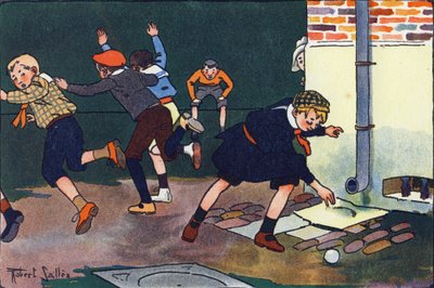 Bala a la pared. Grabado en "¿A qué jugamos?" por E. Weber con dibujos en acuarela de Robert Salles (1871-1929). Librairie Garnier Freres, París de Robert Salles