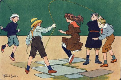 El salto de la cuerda. Grabado en "¿A qué jugamos?" de E. Weber con dibujos acuarelados de Robert Salles (1871-1929). Librairie Garnier Freres, París de Robert Salles