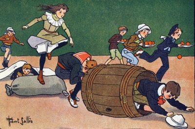 La carrera de obstáculos. Grabado en "¿A qué jugamos?" de E. Weber con dibujos acuarelados de Robert Salles (1871-1929). Librería Garnier Freres, París. de Robert Salles