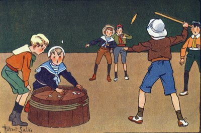 Los osselets y el quinet. Grabado en "¿A qué jugamos?" de E. Weber con dibujos acuarelados de Robert Salles (1871-1929). Librairie Garnier Freres, París de Robert Salles