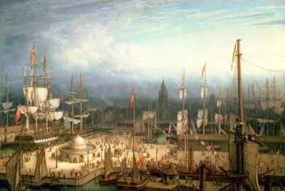 Barco Clíper de Cuatro Mástiles en el Puerto de Liverpool, c.1810 de Robert Salmon