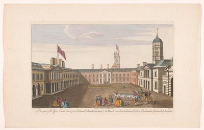 Gezicht op de Upper Castle Yard van Dublin Castle Una perspectiva de Upper Castle Court, de la Sala del Consejo, Dublín (título sobre el objeto) de Robert Sayer (possibly)