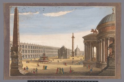 Vista de un obelisco, un arco triunfal, una columna y otros edificios en Roma Roma en su esplendor original (título sobre objeto) de Robert Sayer (possibly)