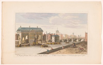 Vista de Custom House y Essex Bridge sobre el río Liffey en Dublín Una perspectiva de Custom House y Essex Bridge, Dublín (título sobre objeto) de Robert Sayer (possibly)