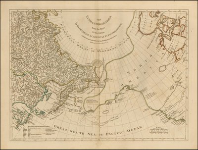Mapa de 1775 - Los descubrimientos rusos, del mapa publicado por la Academia Imperial de San Petersburgo de Robert Sayer