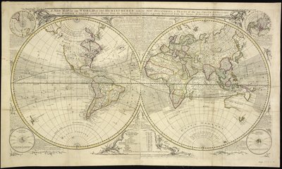 Un nuevo mapa del mundo en dos hemisferios con los nuevos descubrimientos y extensiones de los dos Circum Navigators viz 