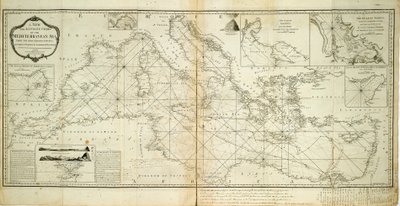 Carta nueva y exacta del mar Mediterráneo a partir de los levantamientos más recientes, determinada y regulada por observaciones astronómicas. de Robert Sayer
