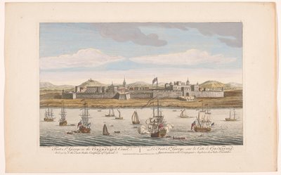 Vista del Fuerte San Jorge en Madrás Fuerte San Jorge en la costa de Coromandel. Perteneciente a la Compañía de las Indias Orientales de Inglaterra (título sobre el objeto) Asentamientos de la VOC (título de la serie) de Robert Sayer