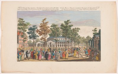 Vista de la rotonda en Ranelagh Gardens en Londres con un baile de máscaras con motivo del cumpleaños del Príncipe de Gales el 24 de mayo de 1751 Una vista de Rotundo, House & Gardens en Ranelagh, con una representación exacta de la bola de jubileo, ya que de Robert Sayer