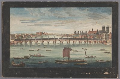Vista del puente de Westminster sobre el río Támesis en Londres, visto desde el norte Una vista sur del puente de Westminster (título sobre el objeto) de Robert Sayer