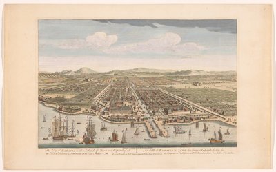 Gezicht en la ciudad de Batavia La ciudad de Batavia en la isla de Java y capital de todas las fábricas y asentamientos holandeses en las Indias Orientales (título sobre el objeto) Nederzettingen van de VOC (título de la serie) de Robert Sayer