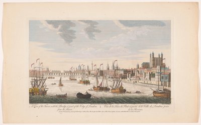 Vista de la ciudad de Londres desde el río Támesis Una vista de la Torre, con el Puente y parte de la ciudad de Londres. Desde el río (título sobre el objeto) Londres (título de la serie) de Robert Sayer