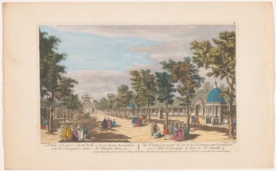 Vista de una avenida con un arco triunfal en Vauxhall Gardens en Londres Una vista del gran paseo sur en Vauxhall Gardens. Con los arcos triunfales, el Sr. Estatua de Handel, &c (título sobre el objeto) Ranelagh Gardens y Vauxhall Gardens (título de la ser de Robert Sayer