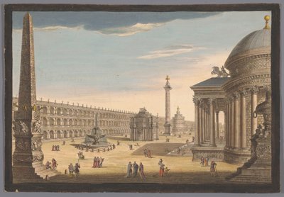 Vista de un obelisco, un arco triunfal, una columna y otros edificios en Roma Roma en su esplendor original (título sobre objeto) de Robert Sayer