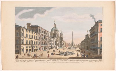 Gezicht en el Palazzo Pamphili en la Piazza Navona en Roma Una vista del Palacio de Panfilius, la Iglesia de San Agnus y la Iglesia de Santiago de España en la Plaza de Navona en Roma (título sobre el objeto) Roma (título de la serie) de Robert Sayer
