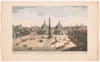 Gezicht op het Piazza del Popolo te Rome Una vista del Lugar Común, embellecido con nuevos edificios, y una vista de la ciudad de Roma, tal como es en este momento (título del objeto) Roma (título de la serie) de Robert Sayer
