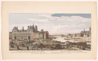 Vista del Ayuntamiento y el río Sena en París Una vista de la Town House o Guild Hall de París (...) (título sobre el objeto) París (título de la serie) de Robert Sayer