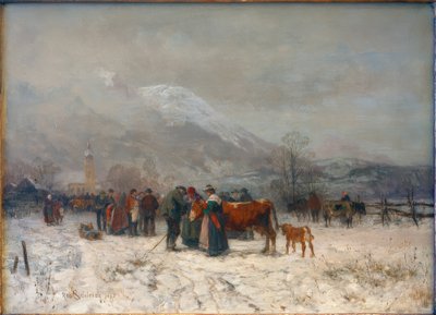 Mercado de ganado en invierno en Mittenwald de Robert Schleich